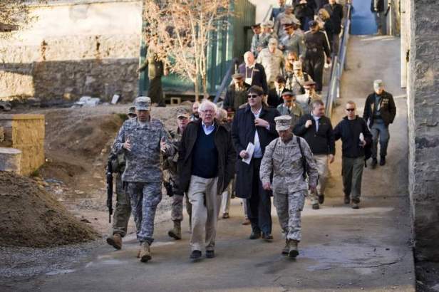 Sen. Bernie Sanders, (I-VT) tours the Afghan National Police Academy in Kabul, Afghanistan, in this photo taken February 20, 2011 and released on February 21. Sanders was part of a congressional delegation visiting the NATO Training Mission-Afghanistan supported training site. REUTERS/U.S.